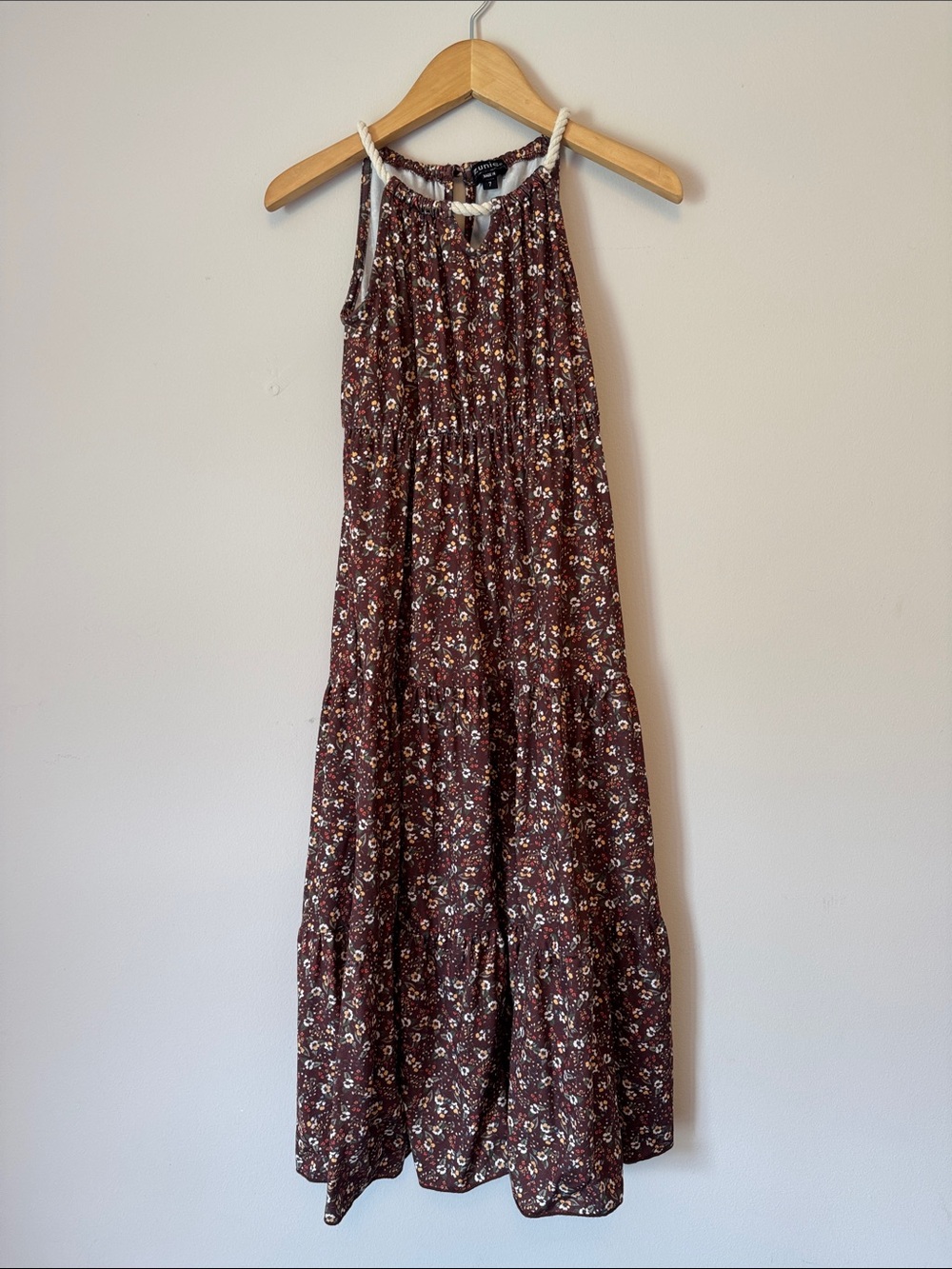 Zunie Brown Floral Halter Maxi Dress for Girls